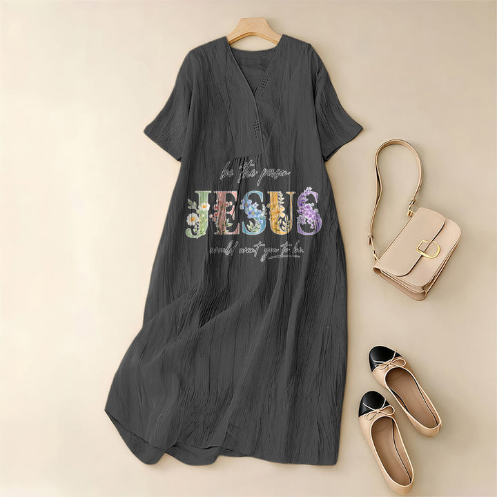 Christianartworkshop Sei die Person, die Jesus sich wünscht – Geblümtes Jesus-Midikleid mit V-Ausschnitt und kurzen Ärmeln - image 9