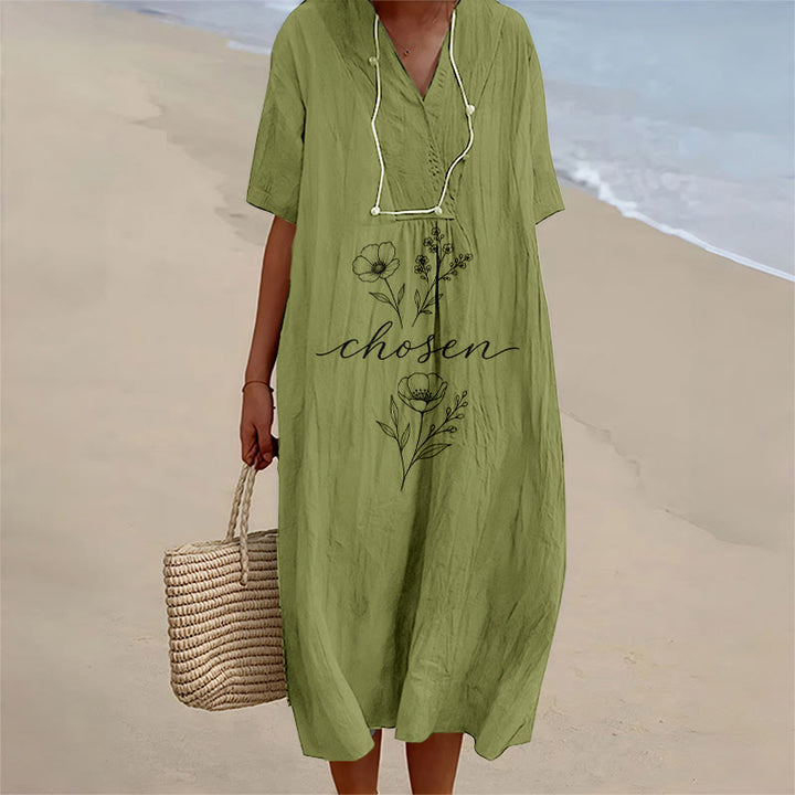 Christianartworkshop Inspirierendes Midikleid mit floralem Akzent, V-Ausschnitt und kurzen Ärmeln - Olivgrün - 4XL - image 10