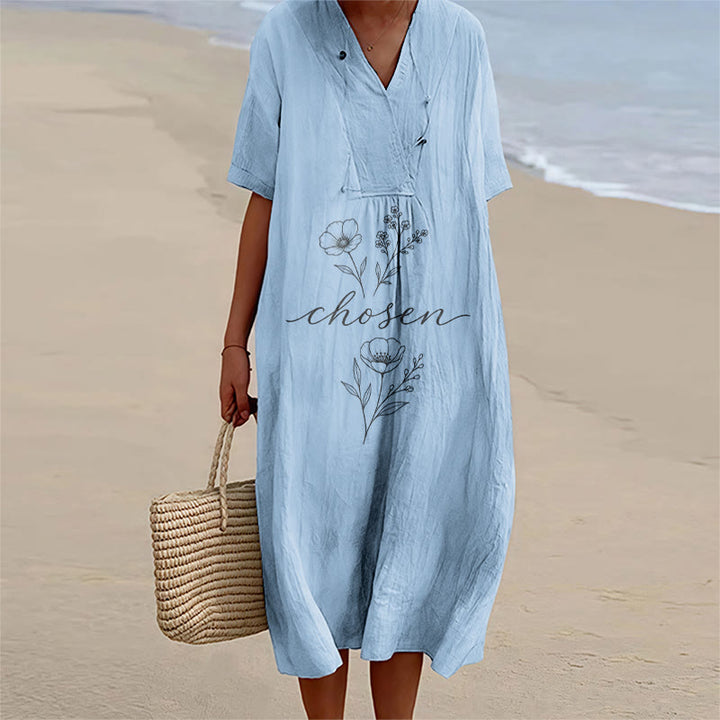 Christianartworkshop Inspirierendes Midikleid mit floralem Akzent, V-Ausschnitt und kurzen Ärmeln - Blau - 4XL - image 2