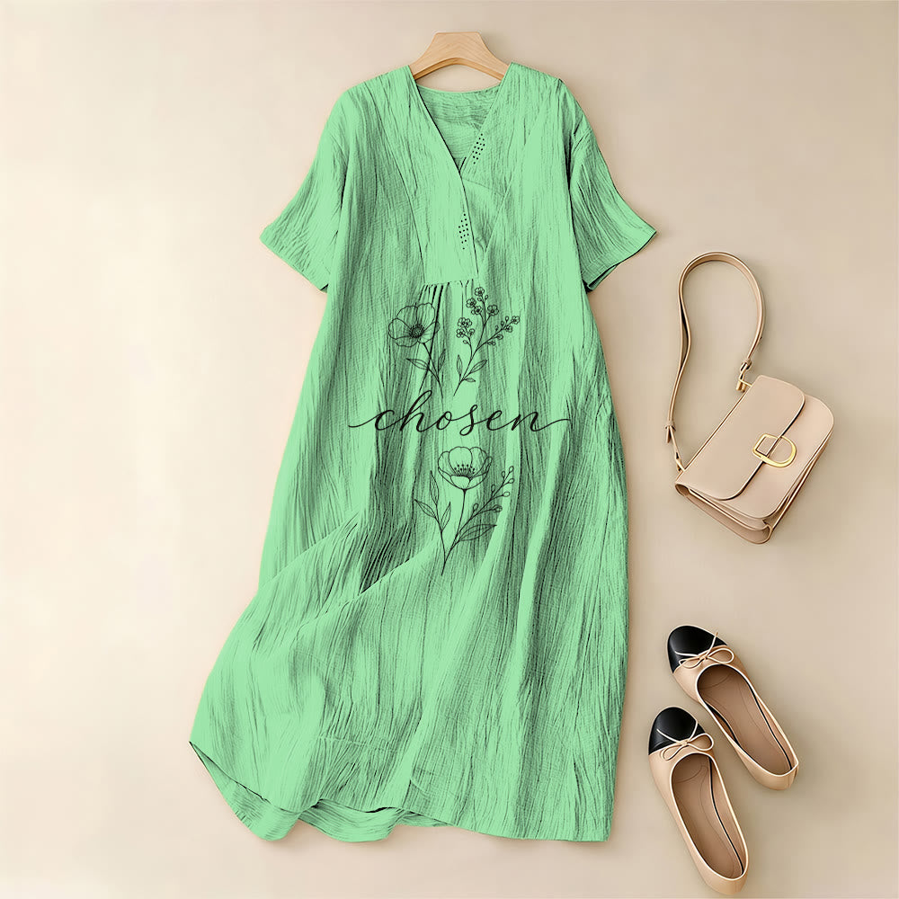 Christianartworkshop Inspirierendes Midikleid mit floralem Akzent, V-Ausschnitt und kurzen Ärmeln - image 5