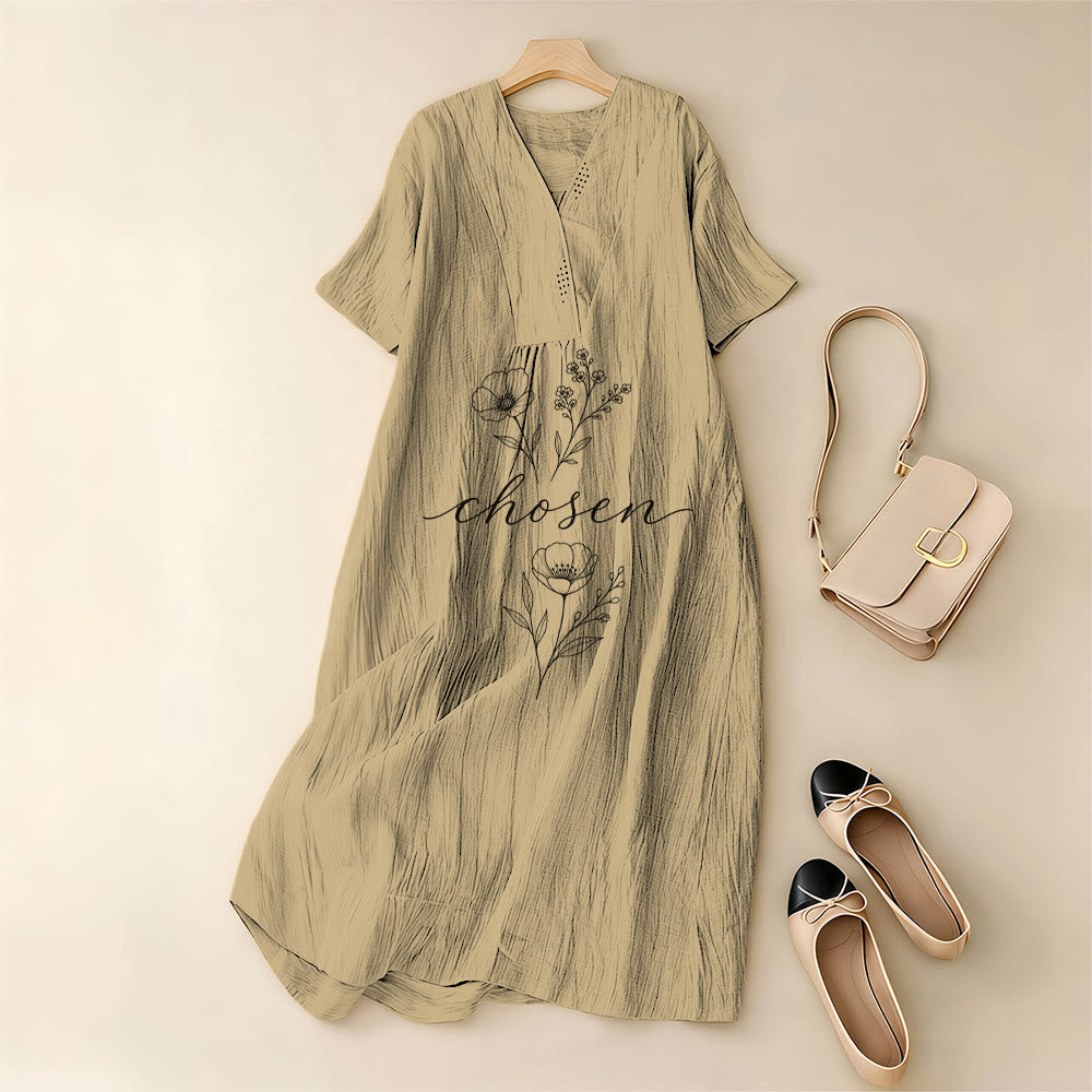 Christianartworkshop Inspirierendes Midikleid mit floralem Akzent, V-Ausschnitt und kurzen Ärmeln - image 1