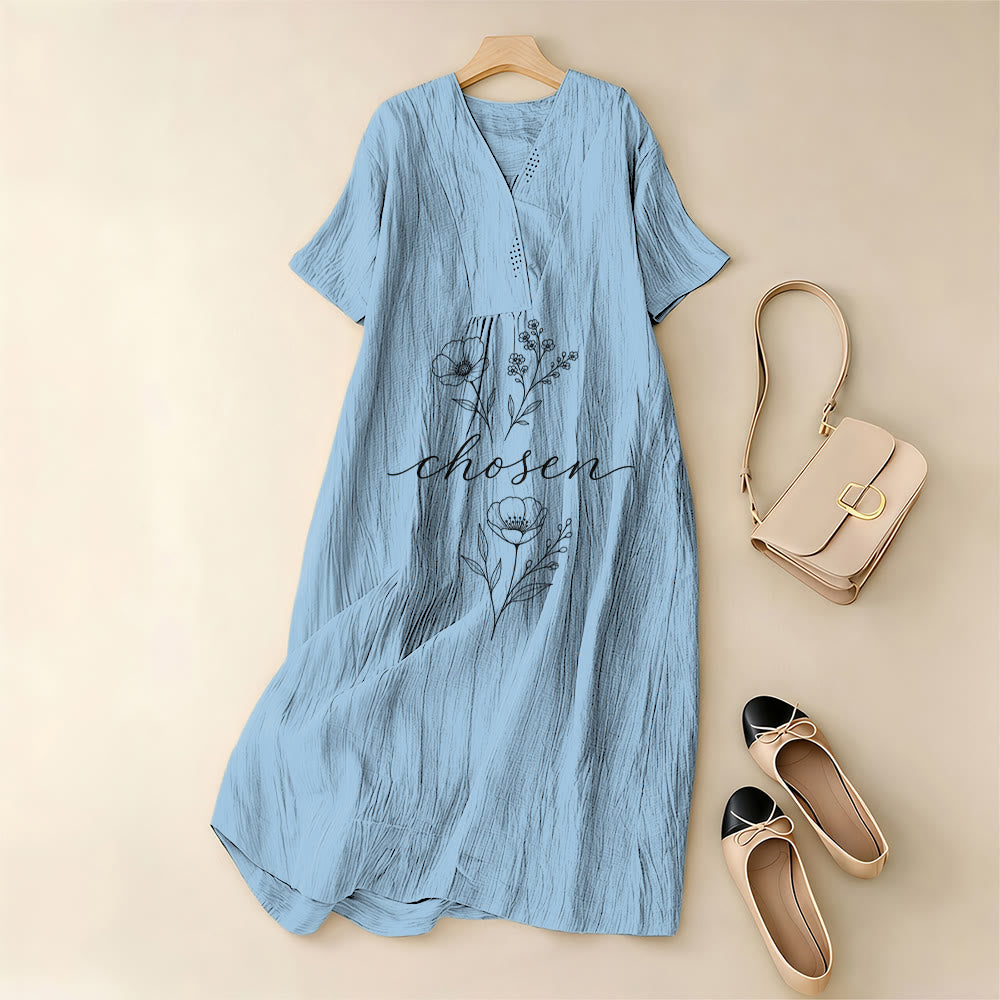 Christianartworkshop Inspirierendes Midikleid mit floralem Akzent, V-Ausschnitt und kurzen Ärmeln - image 3