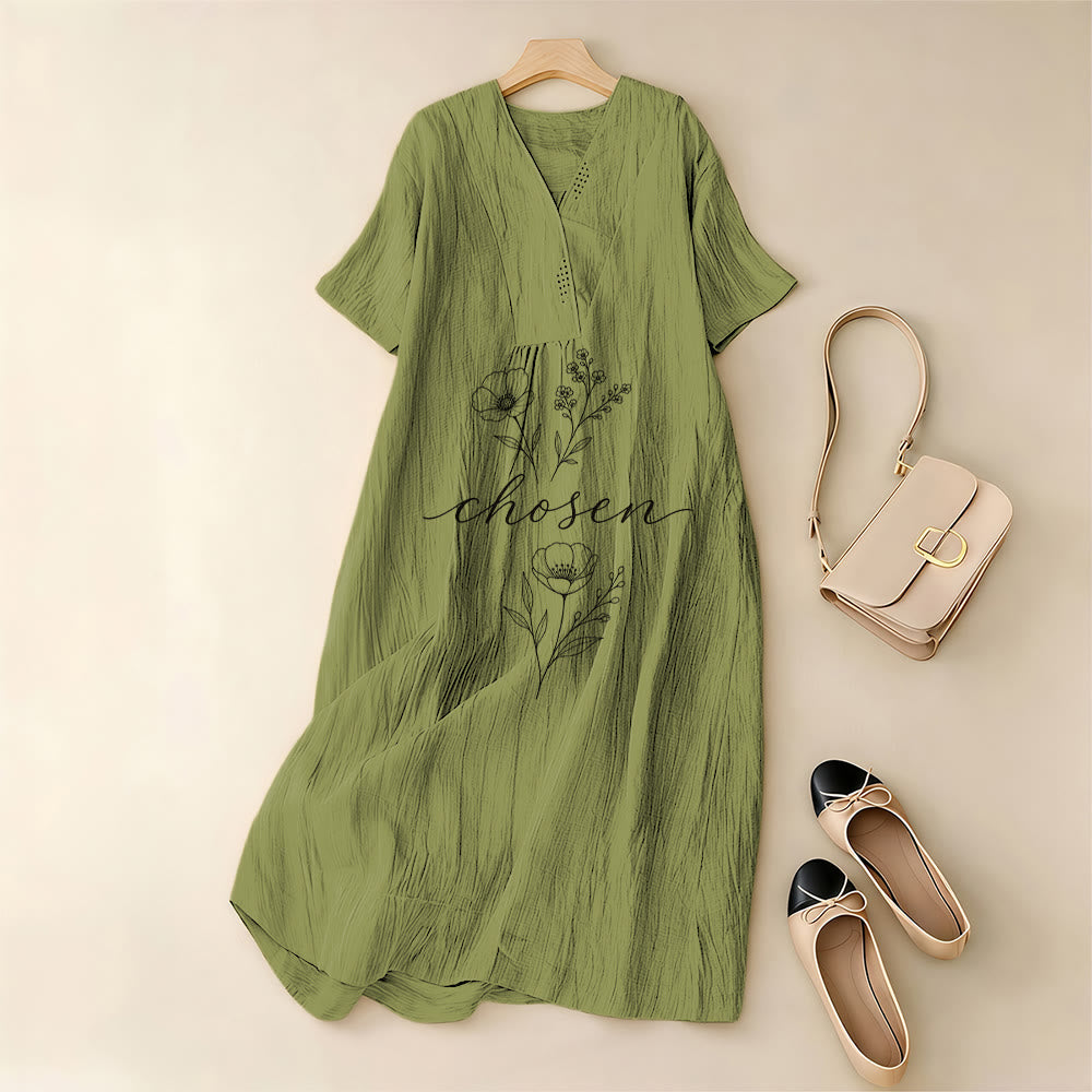 Christianartworkshop Inspirierendes Midikleid mit floralem Akzent, V-Ausschnitt und kurzen Ärmeln - image 11