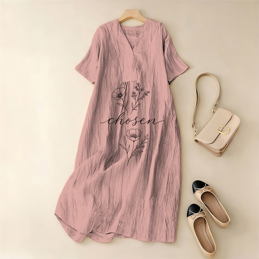 Christianartworkshop Inspirierendes Midikleid mit floralem Akzent, V-Ausschnitt und kurzen Ärmeln - image 7