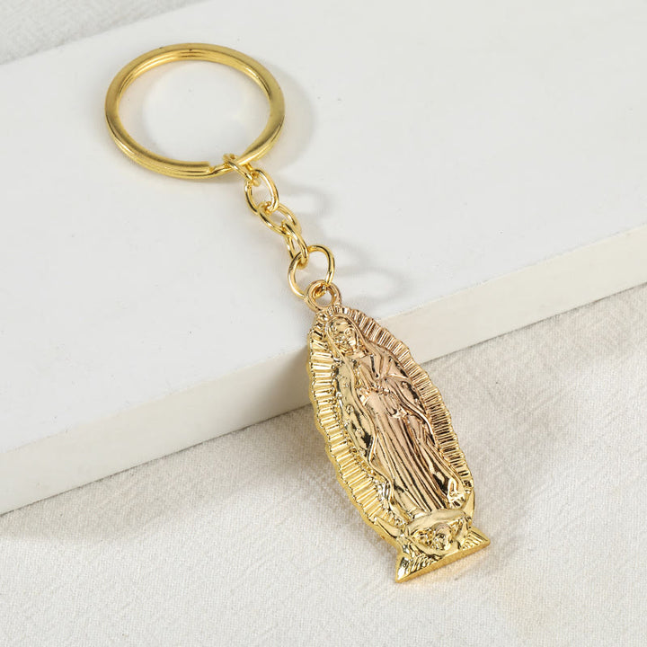 Christianartworkshop Zweifarbiger Schlüsselanhänger Unserer Lieben Frau von Guadalupe mit strahlendem Rand: Eine Erinnerung an göttlichen Schutz - image 2