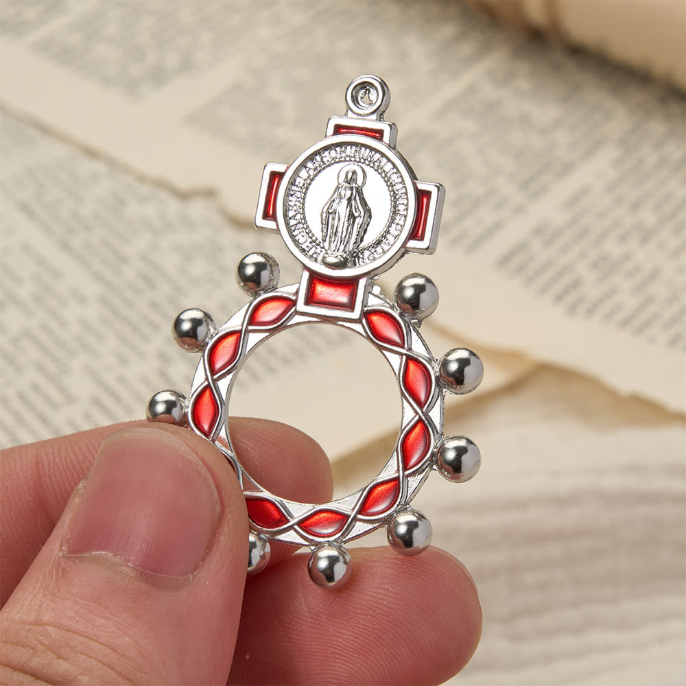 Christianartworkshop Strahlend schöner Rosenkranz aus Emaille mit runden Gebetsperlen: Ein tägliches Symbol des Trostes und der Hoffnung - Rot - Set mit 10 Stück - image 0