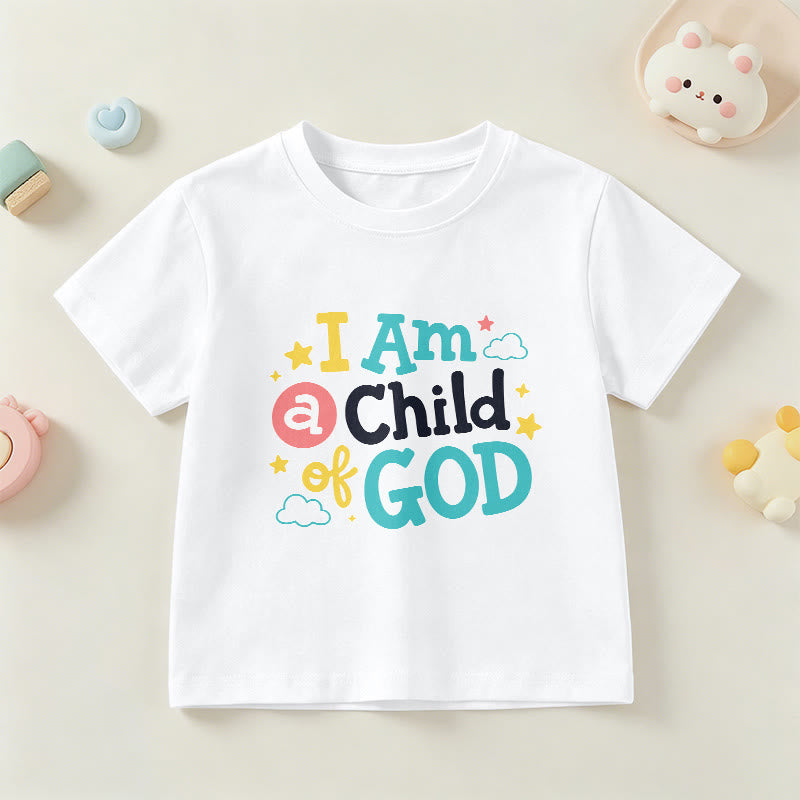 Christianartworkshop Andachtsvolles, verspieltes Wolken- und Sternenmotiv – Ich bin ein Kind Gottes – Kinder-T-Shirt - Weiß - US/GB/AU 14, EU 170 - image 15