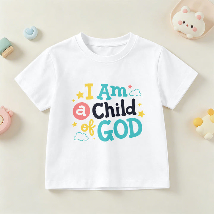 Christianartworkshop Andachtsvolles, verspieltes Wolken- und Sternenmotiv – Ich bin ein Kind Gottes – Kinder-T-Shirt - Weiß - US/GB/AU 14, EU 170 - image 15