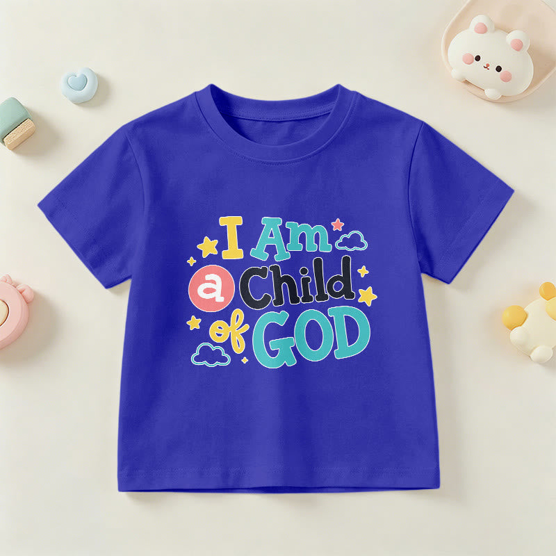 Christianartworkshop Andachtsvolles, verspieltes Wolken- und Sternenmotiv – Ich bin ein Kind Gottes – Kinder-T-Shirt - Blau - US/GB/AU 14, EU 170 - image 3