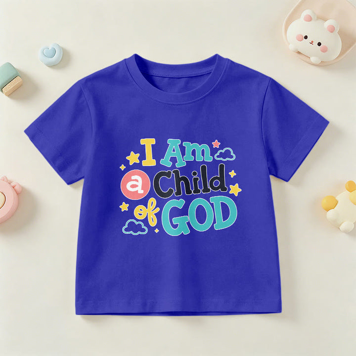 Christianartworkshop Andachtsvolles, verspieltes Wolken- und Sternenmotiv – Ich bin ein Kind Gottes – Kinder-T-Shirt - Blau - US/GB/AU 14, EU 170 - image 3