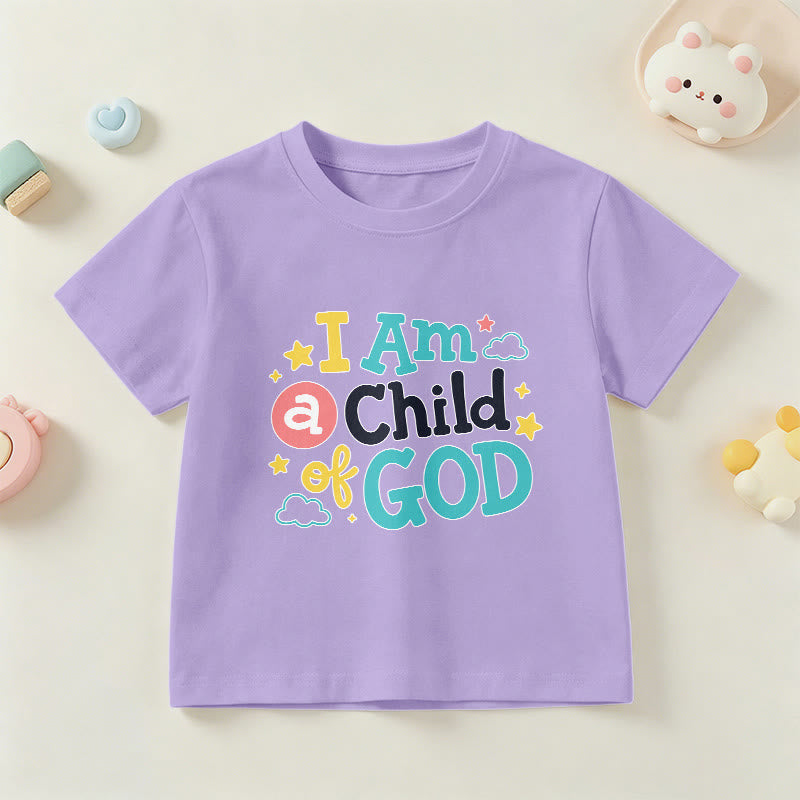Christianartworkshop Andachtsvolles, verspieltes Wolken- und Sternenmotiv – Ich bin ein Kind Gottes – Kinder-T-Shirt - Lila - US/GB/AU 14, EU 170 - image 6