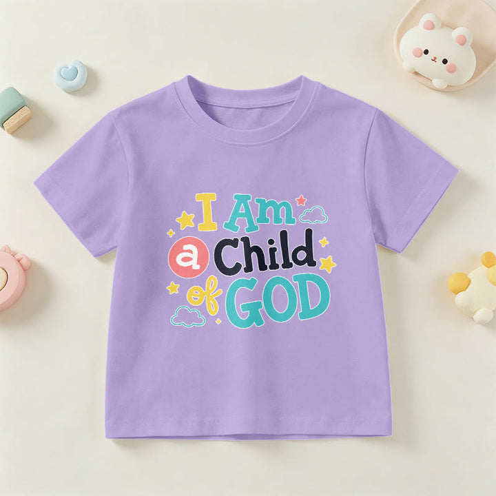 Christianartworkshop Andachtsvolles, verspieltes Wolken- und Sternenmotiv – Ich bin ein Kind Gottes – Kinder-T-Shirt - Lila - US/GB/AU 14, EU 170 - image 6