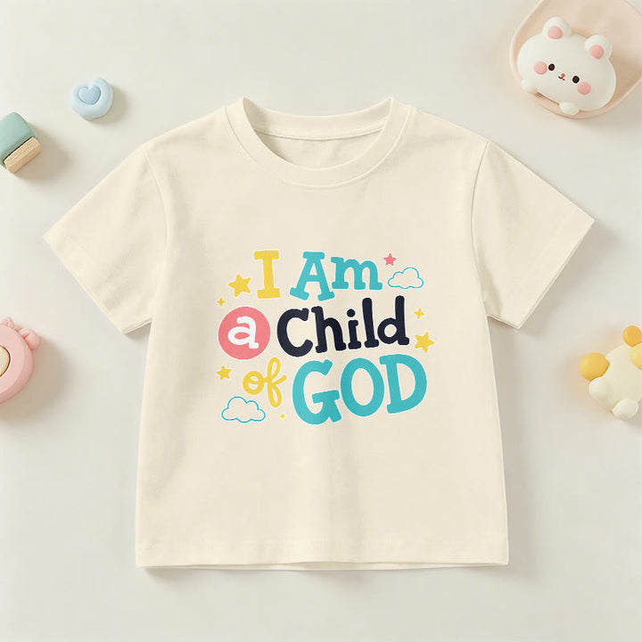 Christianartworkshop Andachtsvolles, verspieltes Wolken- und Sternenmotiv – Ich bin ein Kind Gottes – Kinder-T-Shirt - Beige - US/GB/AU 14, EU 170 - image 21