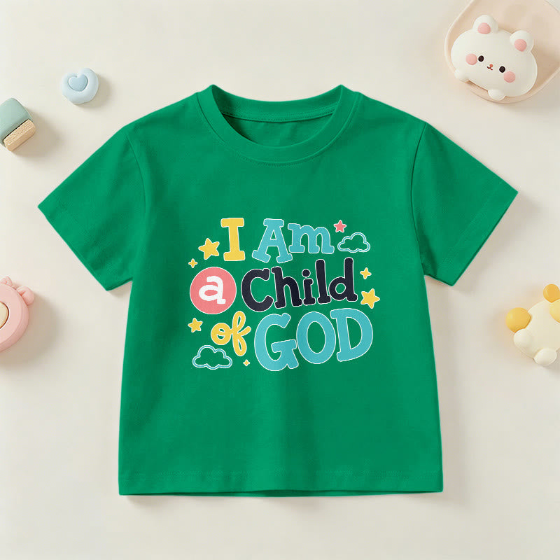 Christianartworkshop Andachtsvolles, verspieltes Wolken- und Sternenmotiv – Ich bin ein Kind Gottes – Kinder-T-Shirt - Grün - US/GB/AU 14, EU 170 - image 12