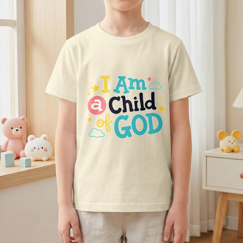 Christianartworkshop Andachtsvolles, verspieltes Wolken- und Sternenmotiv – Ich bin ein Kind Gottes – Kinder-T-Shirt - image 22