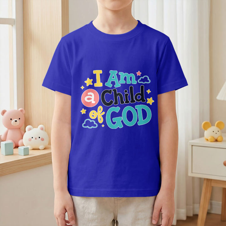 Christianartworkshop Andachtsvolles, verspieltes Wolken- und Sternenmotiv – Ich bin ein Kind Gottes – Kinder-T-Shirt - image 4