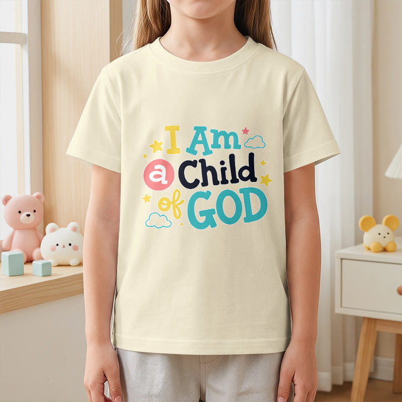 Christianartworkshop Andachtsvolles, verspieltes Wolken- und Sternenmotiv – Ich bin ein Kind Gottes – Kinder-T-Shirt - image 23