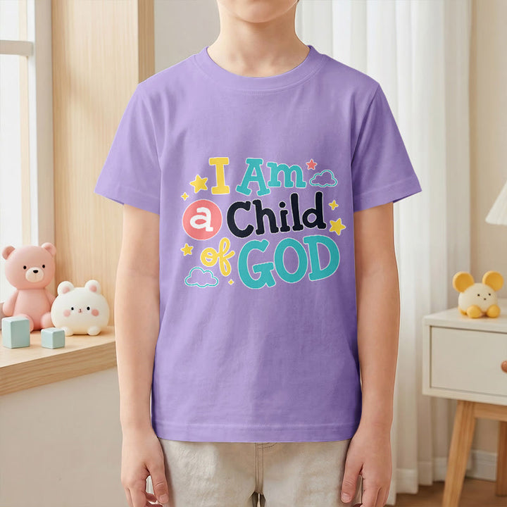 Christianartworkshop Andachtsvolles, verspieltes Wolken- und Sternenmotiv – Ich bin ein Kind Gottes – Kinder-T-Shirt - image 7