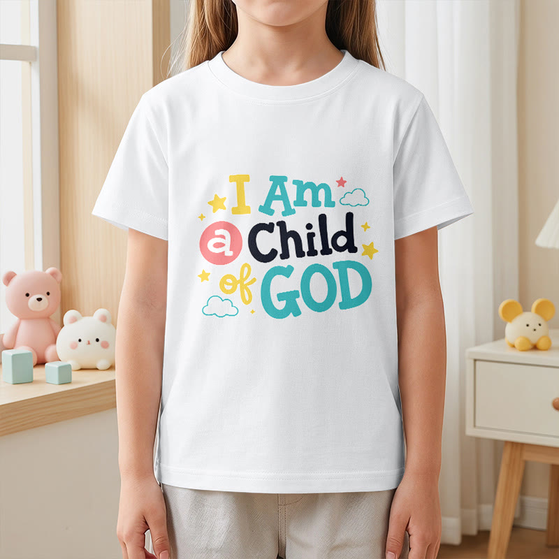Christianartworkshop Andachtsvolles, verspieltes Wolken- und Sternenmotiv – Ich bin ein Kind Gottes – Kinder-T-Shirt - image 17