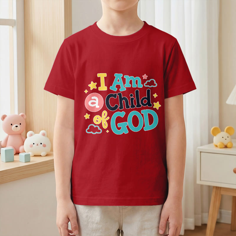Christianartworkshop Andachtsvolles, verspieltes Wolken- und Sternenmotiv – Ich bin ein Kind Gottes – Kinder-T-Shirt - image 1