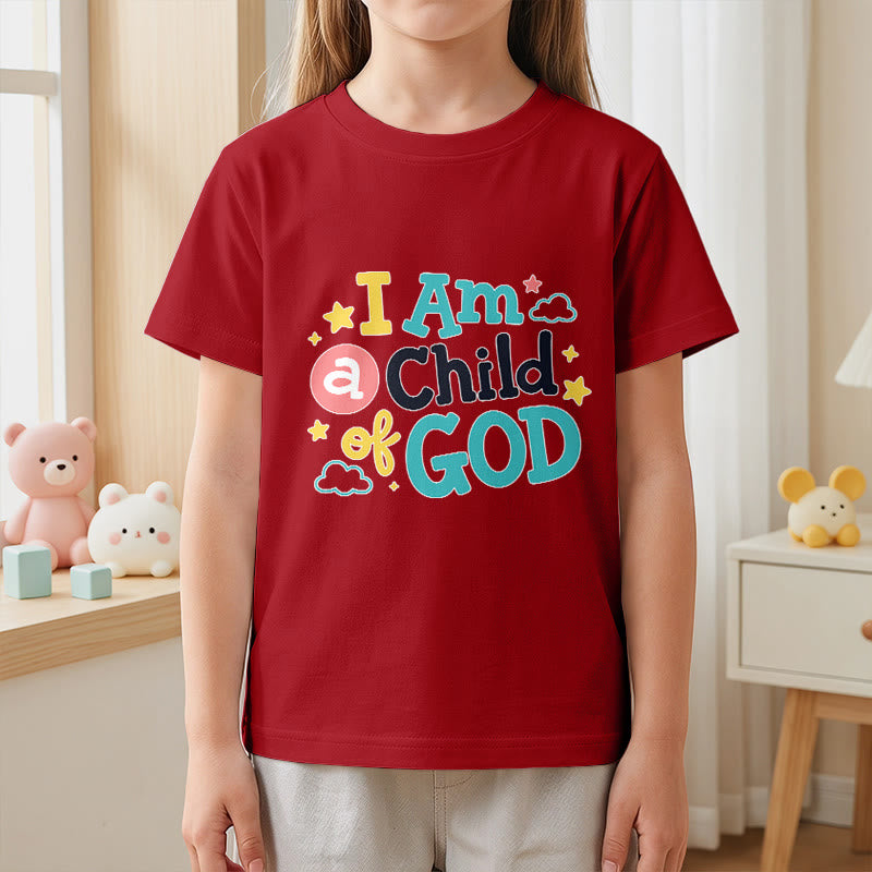 Christianartworkshop Andachtsvolles, verspieltes Wolken- und Sternenmotiv – Ich bin ein Kind Gottes – Kinder-T-Shirt - image 2