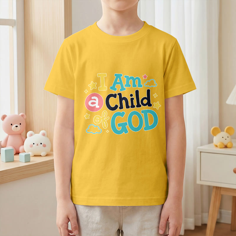 Christianartworkshop Andachtsvolles, verspieltes Wolken- und Sternenmotiv – Ich bin ein Kind Gottes – Kinder-T-Shirt - image 28