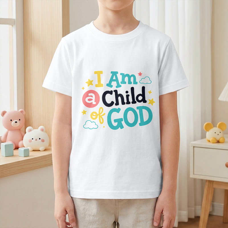 Christianartworkshop Andachtsvolles, verspieltes Wolken- und Sternenmotiv – Ich bin ein Kind Gottes – Kinder-T-Shirt - image 16