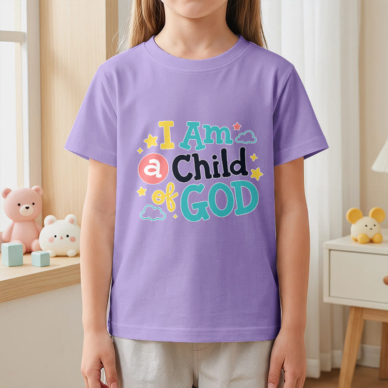 Christianartworkshop Andachtsvolles, verspieltes Wolken- und Sternenmotiv – Ich bin ein Kind Gottes – Kinder-T-Shirt - image 8