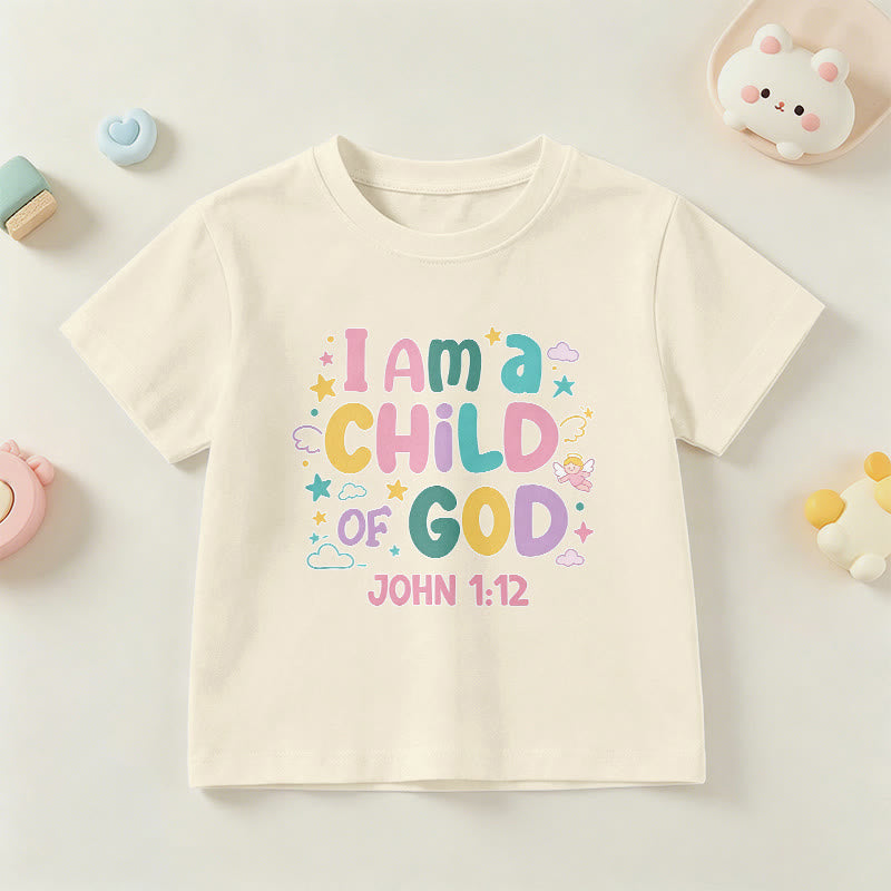 Christianartworkshop Verspieltes Engel- und Sternenmotiv „Ich bin ein Kind Gottes“ (Johannes 1,12) Kinder-T-Shirt - Beige - US/GB/AU 14, EU 170 - image 24
