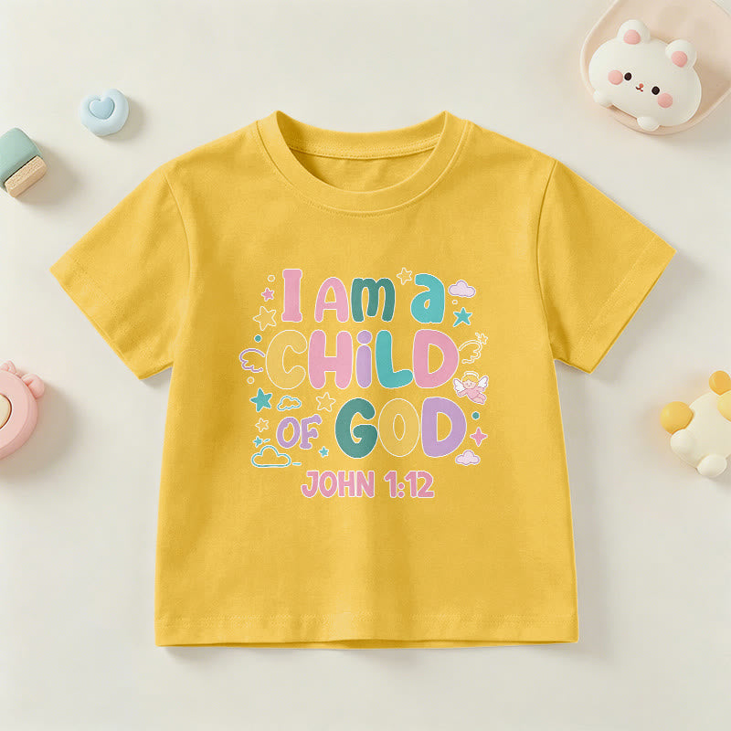 Christianartworkshop Verspieltes Engel- und Sternenmotiv „Ich bin ein Kind Gottes“ (Johannes 1,12) Kinder-T-Shirt - Gelb - US/GB/AU 14, EU 170 - image 27