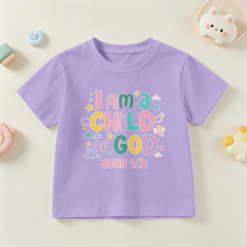 Christianartworkshop Verspieltes Engel- und Sternenmotiv „Ich bin ein Kind Gottes“ (Johannes 1,12) Kinder-T-Shirt - Lila - US/GB/AU 14, EU 170 - image 6