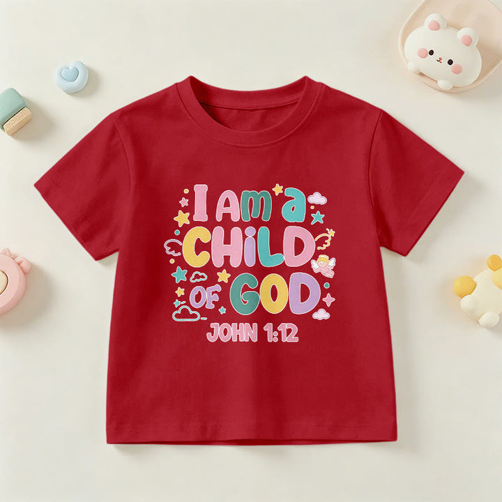 Christianartworkshop Verspieltes Engel- und Sternenmotiv „Ich bin ein Kind Gottes“ (Johannes 1,12) Kinder-T-Shirt - Rot - US/GB/AU 14, EU 170 - image 9