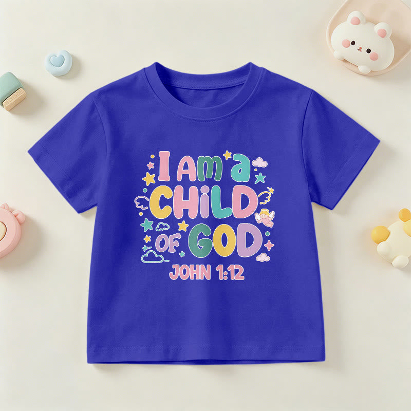 Christianartworkshop Verspieltes Engel- und Sternenmotiv „Ich bin ein Kind Gottes“ (Johannes 1,12) Kinder-T-Shirt - Blau - US/GB/AU 14, EU 170 - image 3