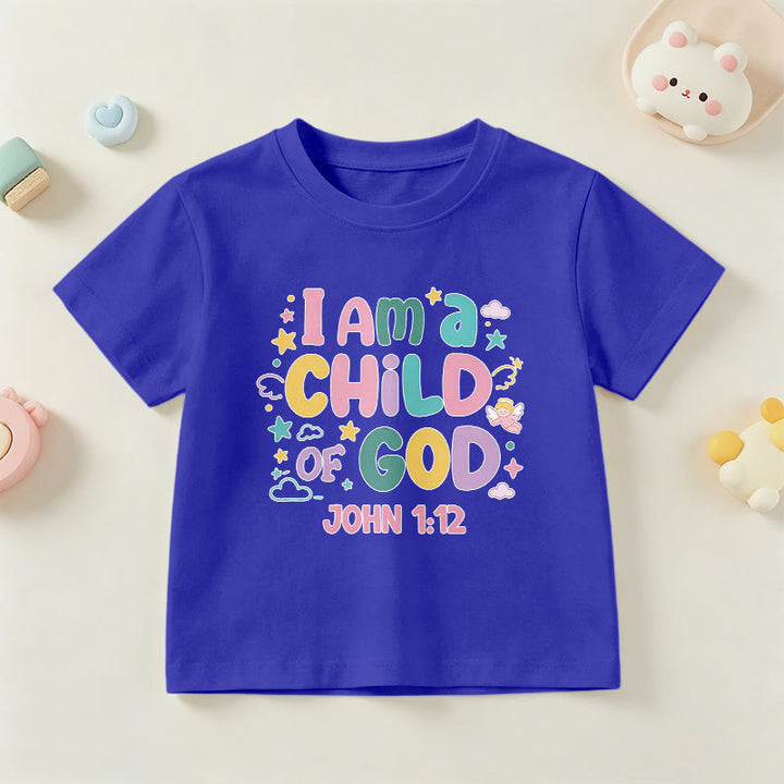 Christianartworkshop Verspieltes Engel- und Sternenmotiv „Ich bin ein Kind Gottes“ (Johannes 1,12) Kinder-T-Shirt - Blau - US/GB/AU 14, EU 170 - image 3