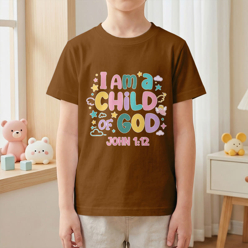 Christianartworkshop Verspieltes Engel- und Sternenmotiv „Ich bin ein Kind Gottes“ (Johannes 1,12) Kinder-T-Shirt - image 22