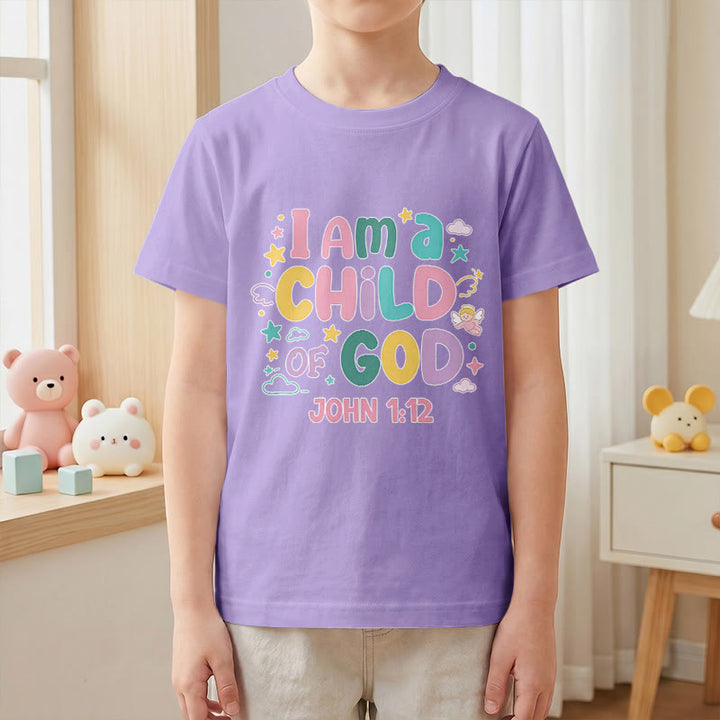 Christianartworkshop Verspieltes Engel- und Sternenmotiv „Ich bin ein Kind Gottes“ (Johannes 1,12) Kinder-T-Shirt - image 7
