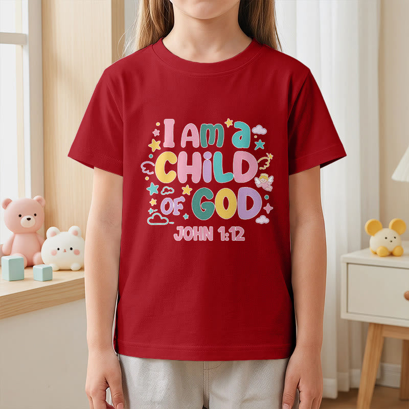 Christianartworkshop Verspieltes Engel- und Sternenmotiv „Ich bin ein Kind Gottes“ (Johannes 1,12) Kinder-T-Shirt - image 11
