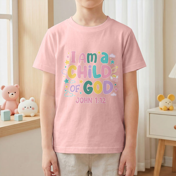 Christianartworkshop Verspieltes Engel- und Sternenmotiv „Ich bin ein Kind Gottes“ (Johannes 1,12) Kinder-T-Shirt - image 13