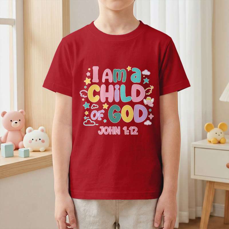 Christianartworkshop Verspieltes Engel- und Sternenmotiv „Ich bin ein Kind Gottes“ (Johannes 1,12) Kinder-T-Shirt - image 10