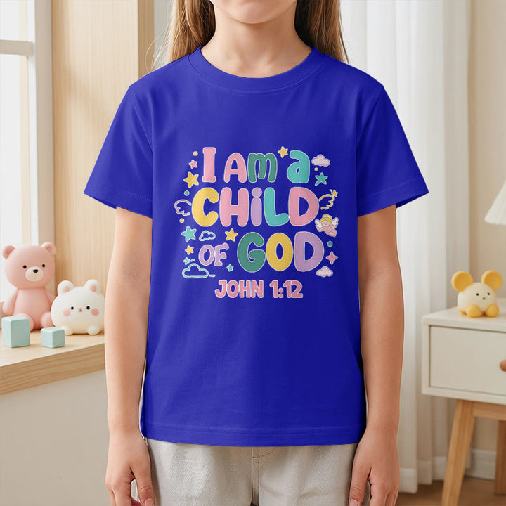 Christianartworkshop Verspieltes Engel- und Sternenmotiv „Ich bin ein Kind Gottes“ (Johannes 1,12) Kinder-T-Shirt - image 5