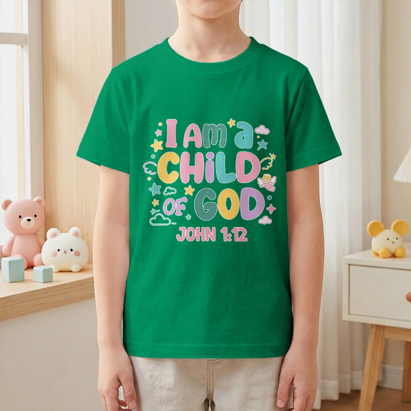 Christianartworkshop Verspieltes Engel- und Sternenmotiv „Ich bin ein Kind Gottes“ (Johannes 1,12) Kinder-T-Shirt - image 16