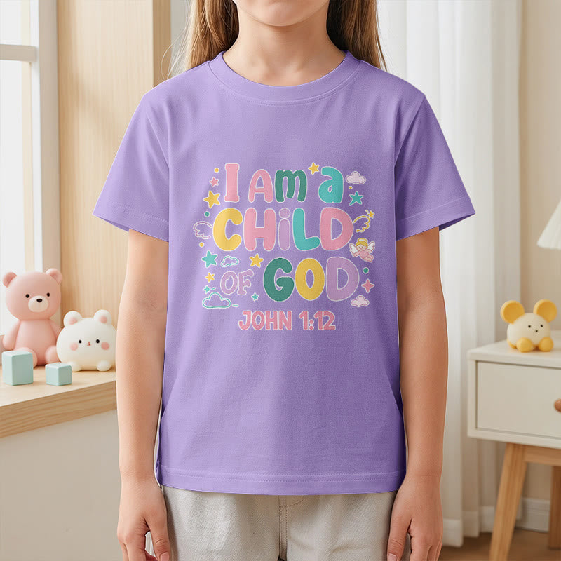 Christianartworkshop Verspieltes Engel- und Sternenmotiv „Ich bin ein Kind Gottes“ (Johannes 1,12) Kinder-T-Shirt - image 8