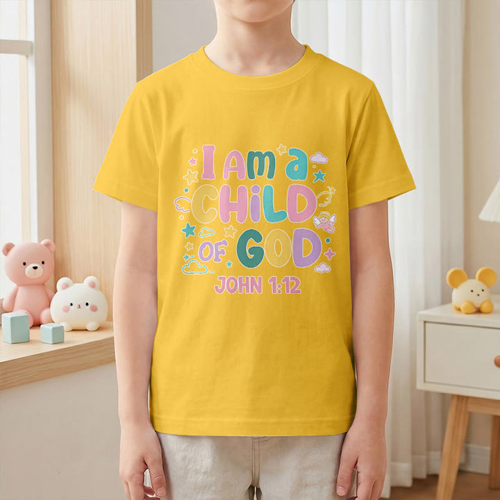 Christianartworkshop Verspieltes Engel- und Sternenmotiv „Ich bin ein Kind Gottes“ (Johannes 1,12) Kinder-T-Shirt - image 28