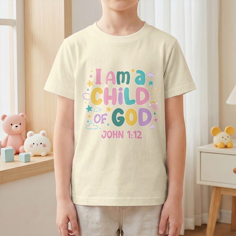 Christianartworkshop Verspieltes Engel- und Sternenmotiv „Ich bin ein Kind Gottes“ (Johannes 1,12) Kinder-T-Shirt - image 25