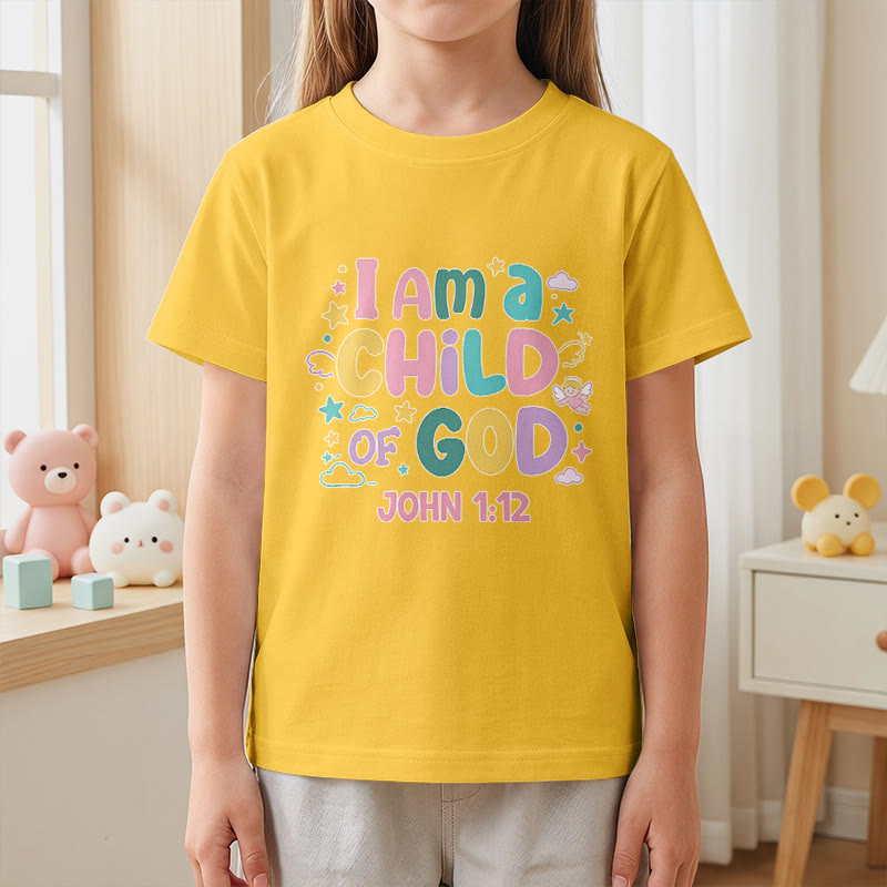 Christianartworkshop Verspieltes Engel- und Sternenmotiv „Ich bin ein Kind Gottes“ (Johannes 1,12) Kinder-T-Shirt - image 29