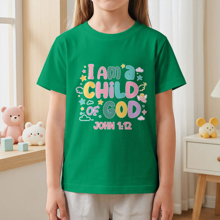 Christianartworkshop Verspieltes Engel- und Sternenmotiv „Ich bin ein Kind Gottes“ (Johannes 1,12) Kinder-T-Shirt - image 17