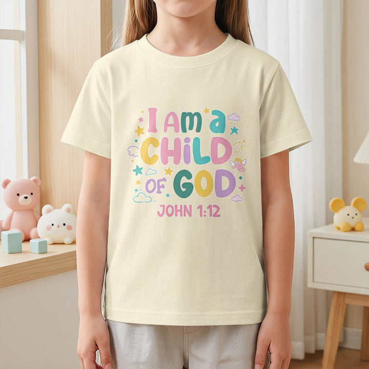 Christianartworkshop Verspieltes Engel- und Sternenmotiv „Ich bin ein Kind Gottes“ (Johannes 1,12) Kinder-T-Shirt - image 26