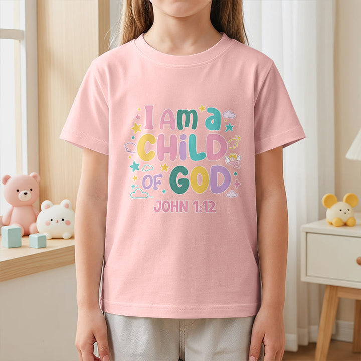 Christianartworkshop Verspieltes Engel- und Sternenmotiv „Ich bin ein Kind Gottes“ (Johannes 1,12) Kinder-T-Shirt - image 14