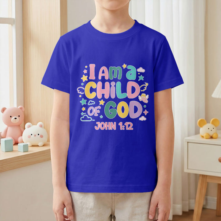 Christianartworkshop Verspieltes Engel- und Sternenmotiv „Ich bin ein Kind Gottes“ (Johannes 1,12) Kinder-T-Shirt - image 4