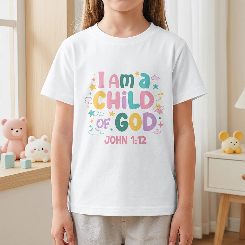 Christianartworkshop Verspieltes Engel- und Sternenmotiv „Ich bin ein Kind Gottes“ (Johannes 1,12) Kinder-T-Shirt - image 20